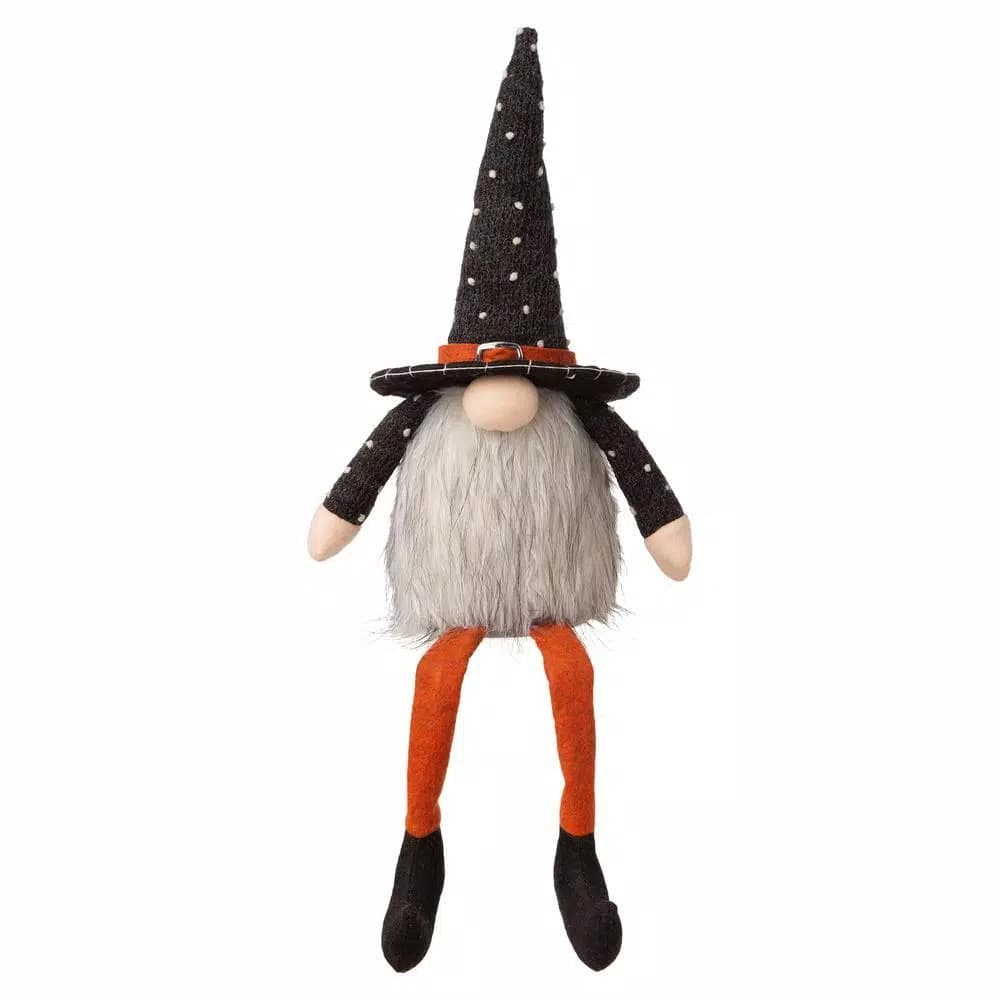 Glitzhome 20 in. Halloween Fabric Gnome Sitter Decor with Posable Hat and Faux Fur Beard