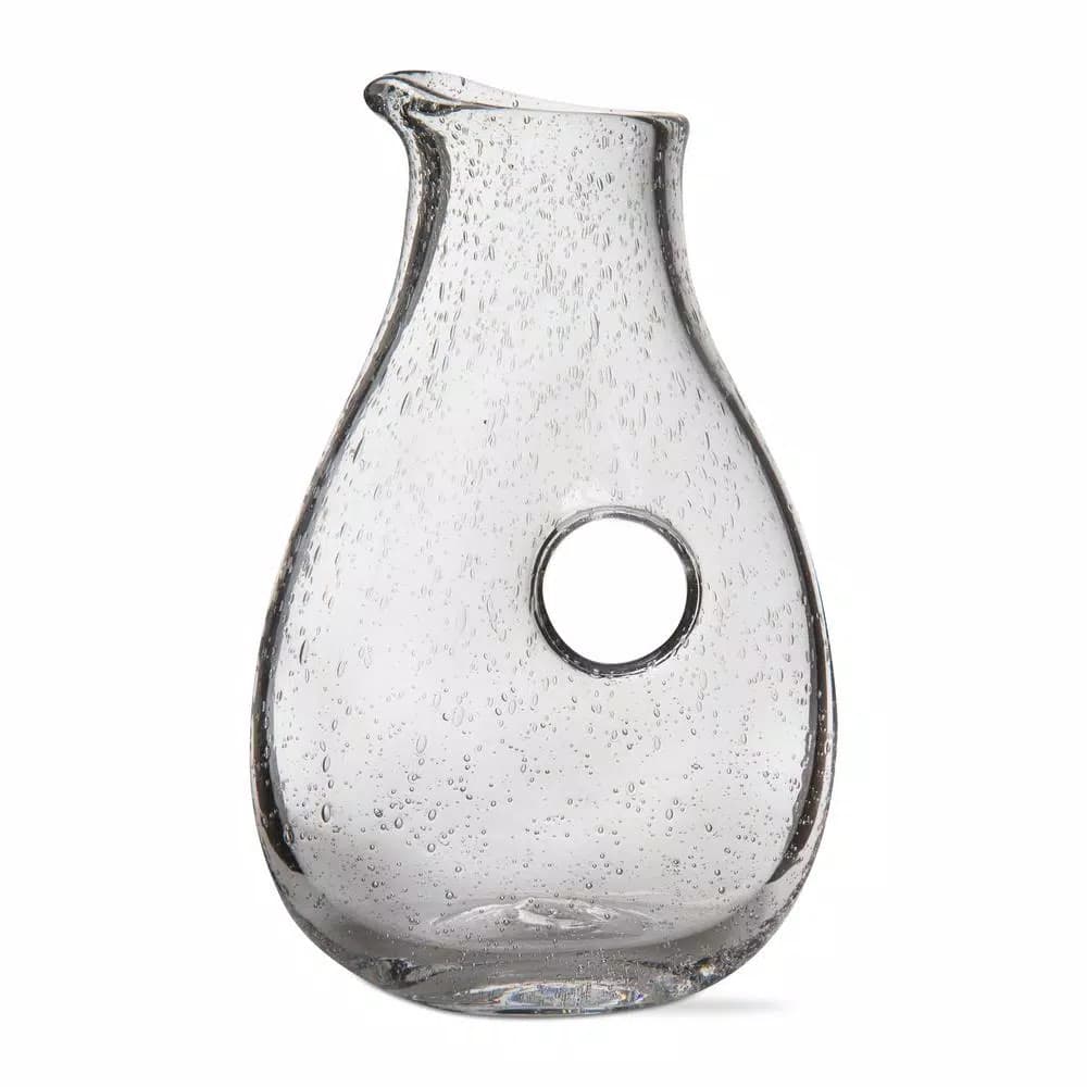 Tag 40 oz. Clear Bubble Glass Hand-Blown Pitcher with Open Handle
