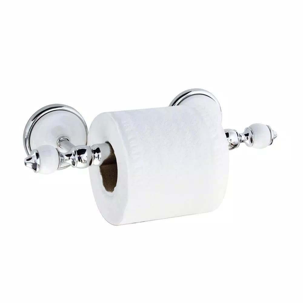 MODONA ARORA Toilet Paper Holder - White Porcelain & Polished Chrome Stainless Steel Roller