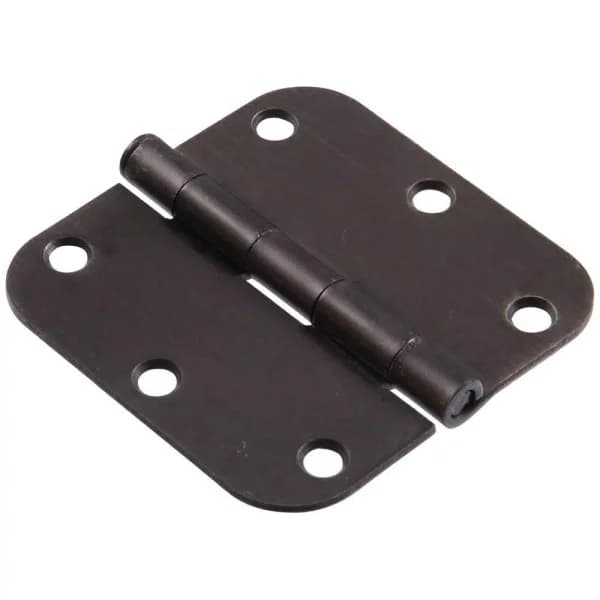 Hardware Essentials 3.5 in. Oil-Rubbed Bronze Residential Door Hinge, 5/8 in. Round Corner, Full Mortise (5-Pack)