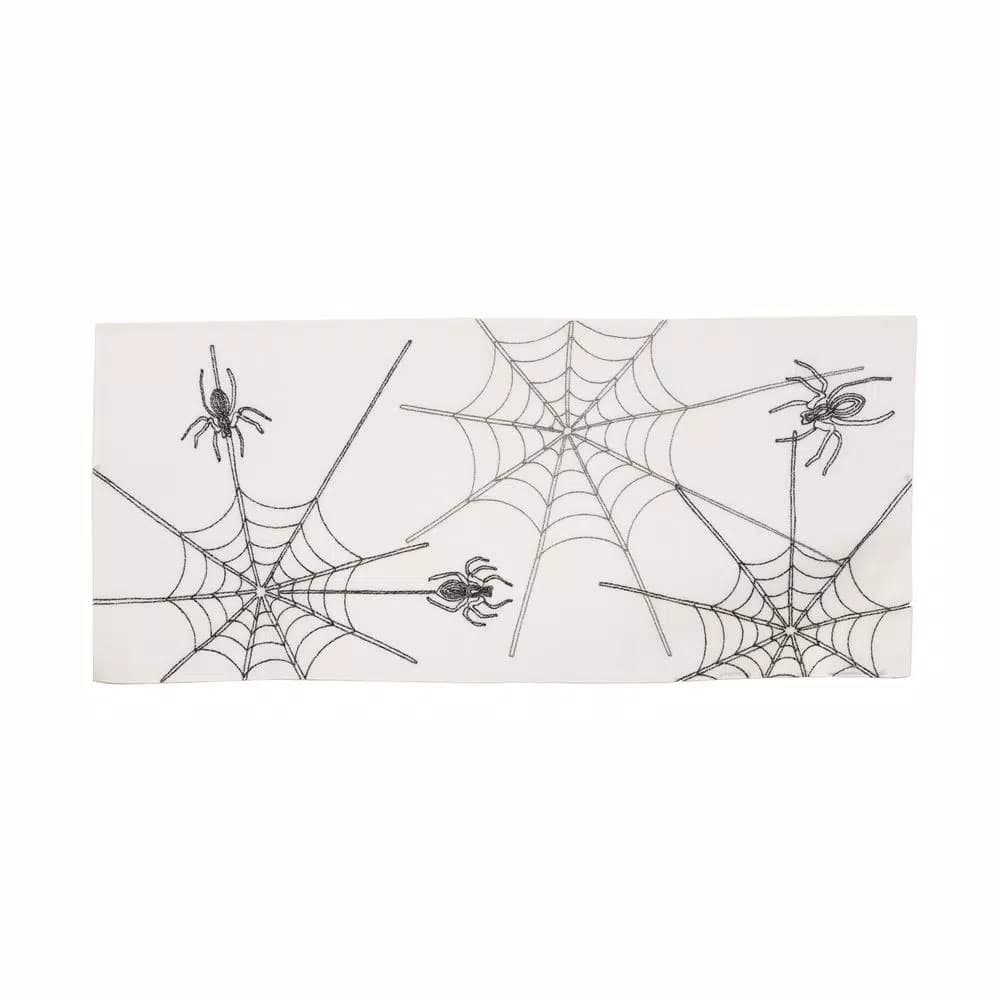 Xia Home Fashions Halloween Spider Web Embroidered Double Layer Table Runner, White, 16 x 36 in.