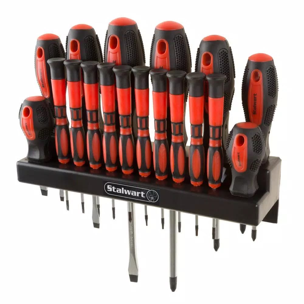 Stalwart 18-Piece Screwdriver Set with Magnetic Tips and Wall Mountable Rack