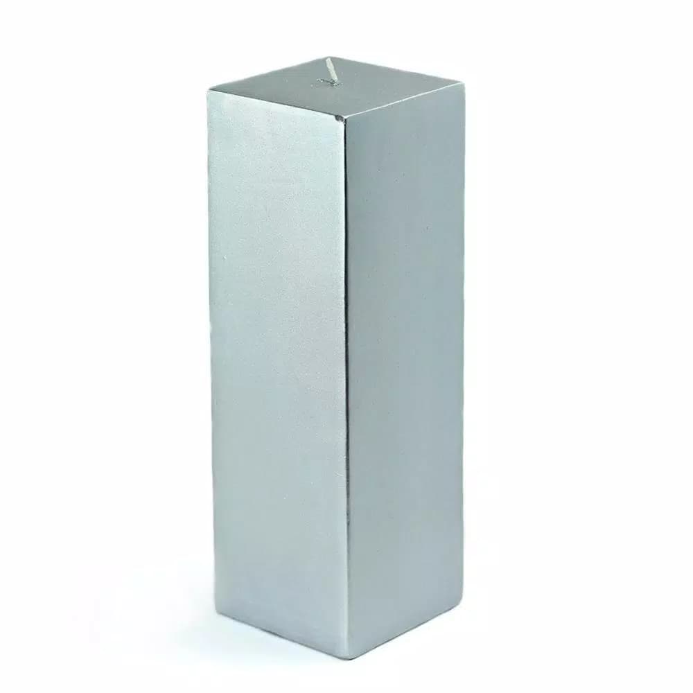 Zest Candle 3 in. x 9 in. Metallic Silver Square Pillar Candles, Bulk 12-Pack