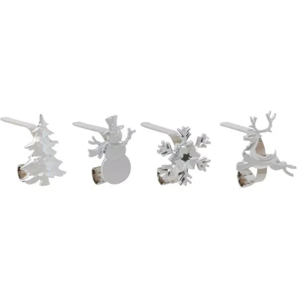 Original MantleClip Silver Adjustable Metal Christmas Stocking Holder Set with Clip-On Icons, 4-Pack