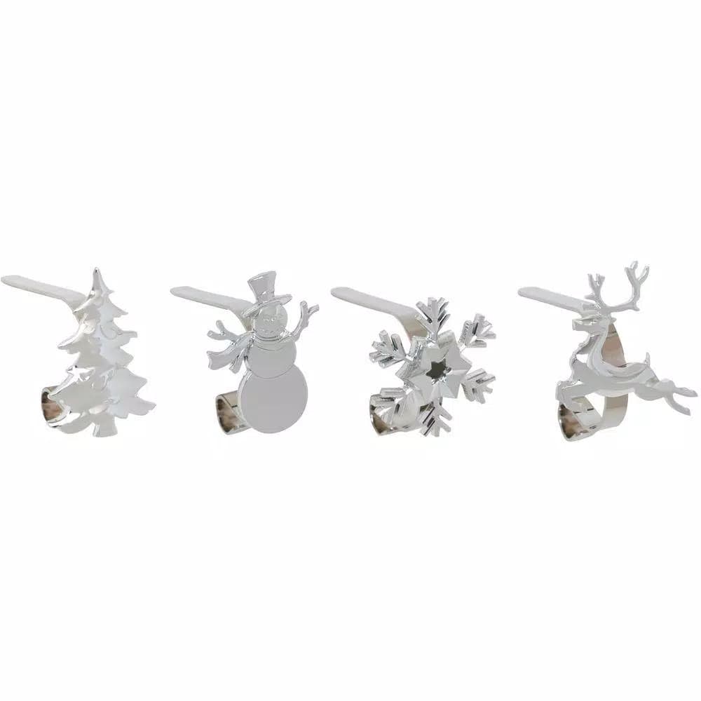 Original MantleClip Silver Adjustable Metal Christmas Stocking Holder Set with Clip-On Icons, 4-Pack