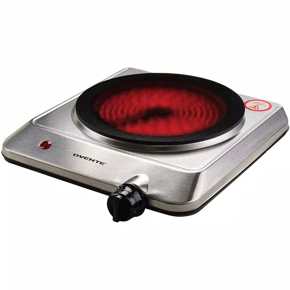 Ovente 1000W Electric Infrared Single Burner Cooktop, Silver Ceramic Glass Hot Plate