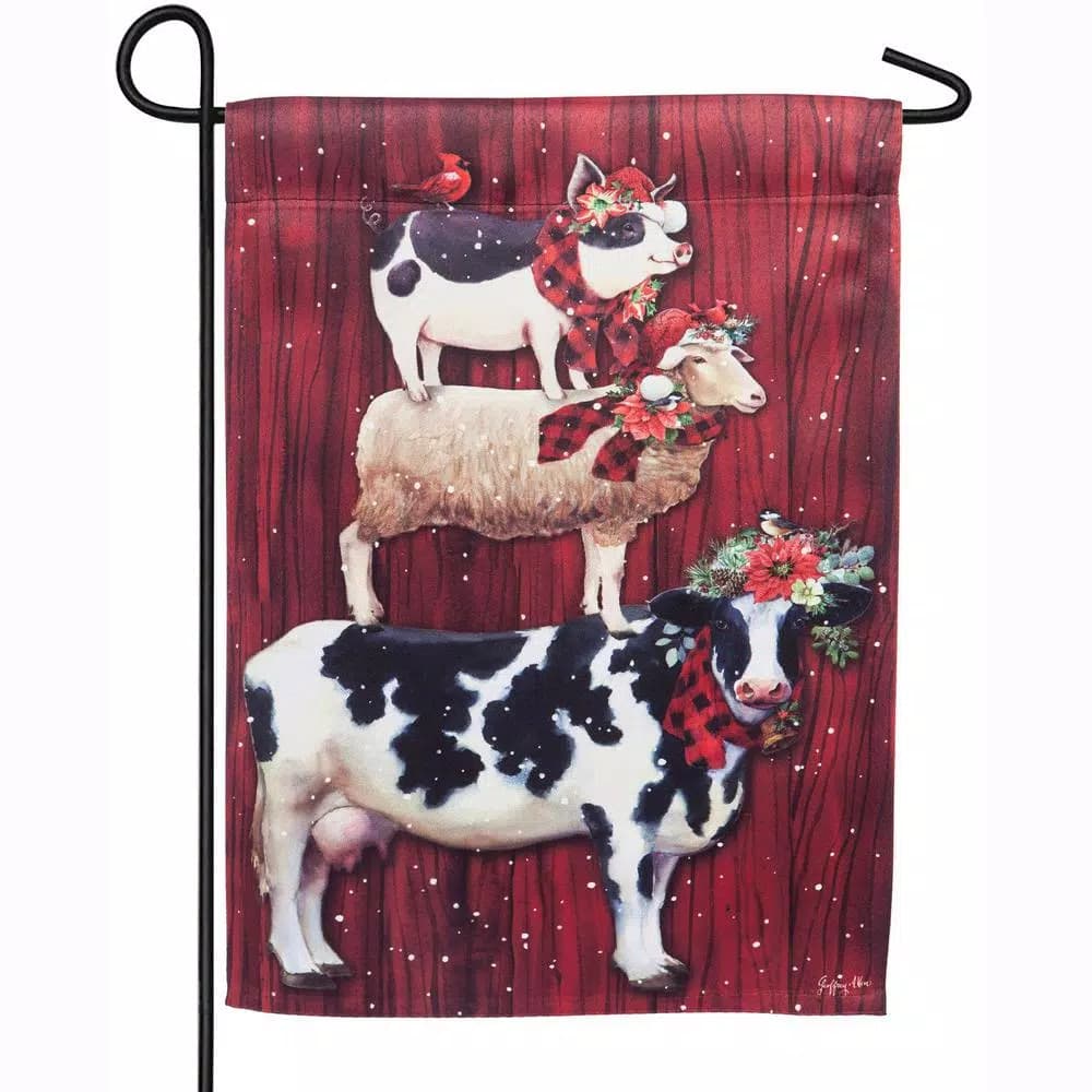 Evergreen Christmas Farm Stack Garden Suede Flag, 18 x 12.5 in. Double-Sided Indoor/Outdoor Decor