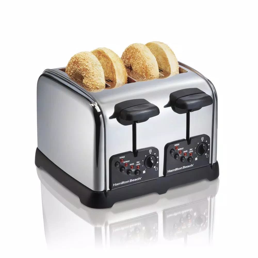 Hamilton Beach 4-Slice Chrome Wide Slot Toaster with Dual Controls and Automatic Shut-Off