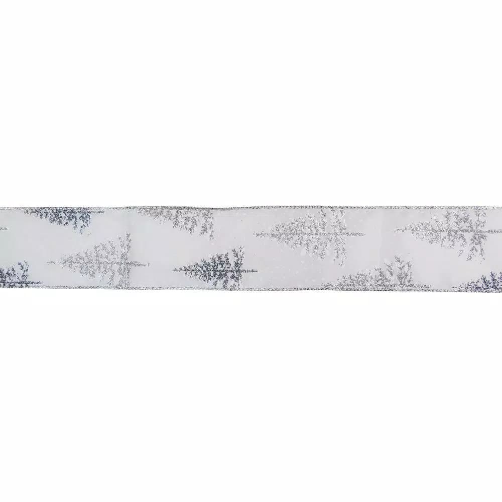 Northlight 2.5 in. x 16 yds. Shimmering White and Sparkling Silver Tree Wired Craft Ribbon