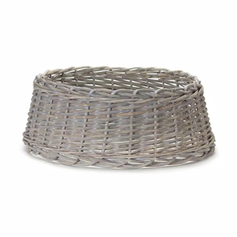 Unbranded Wicker Tree Stand Basket and Wall Storage Set of 2 - Gray Rattan