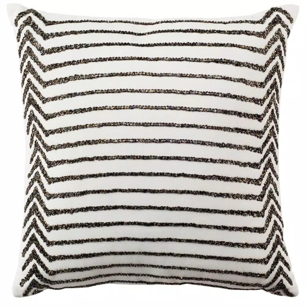 Safavieh Emilia Cream Striped 18 in. x 18 in. Cotton Throw Pillow with Down Alternative Fill