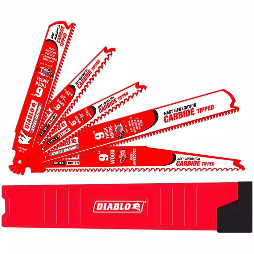 Diablo 5-Piece Carbide Reciprocating Saw Blade Set for Nail-Embedded Wood and Metal