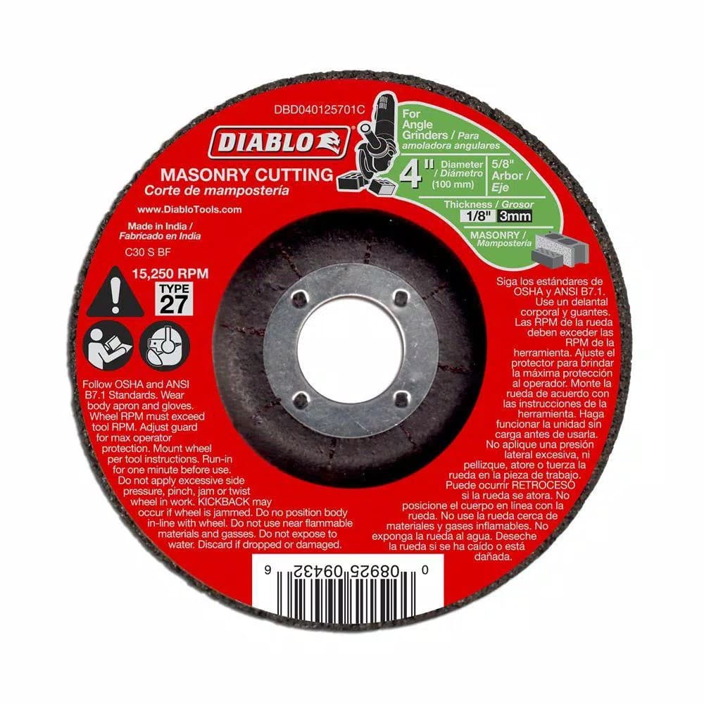 Diablo 4 in. Masonry Cutting Disc with Depressed Center, 1/8 in. x 5/8 in. Arbor