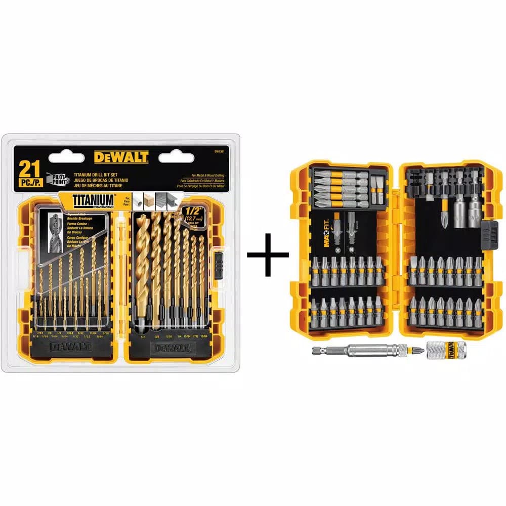 DEWALT Titanium Pilot Point Drill Bit Set (21-Piece) with MaxFit Screwdriving Set (45-Piece) - 66 Piece Total