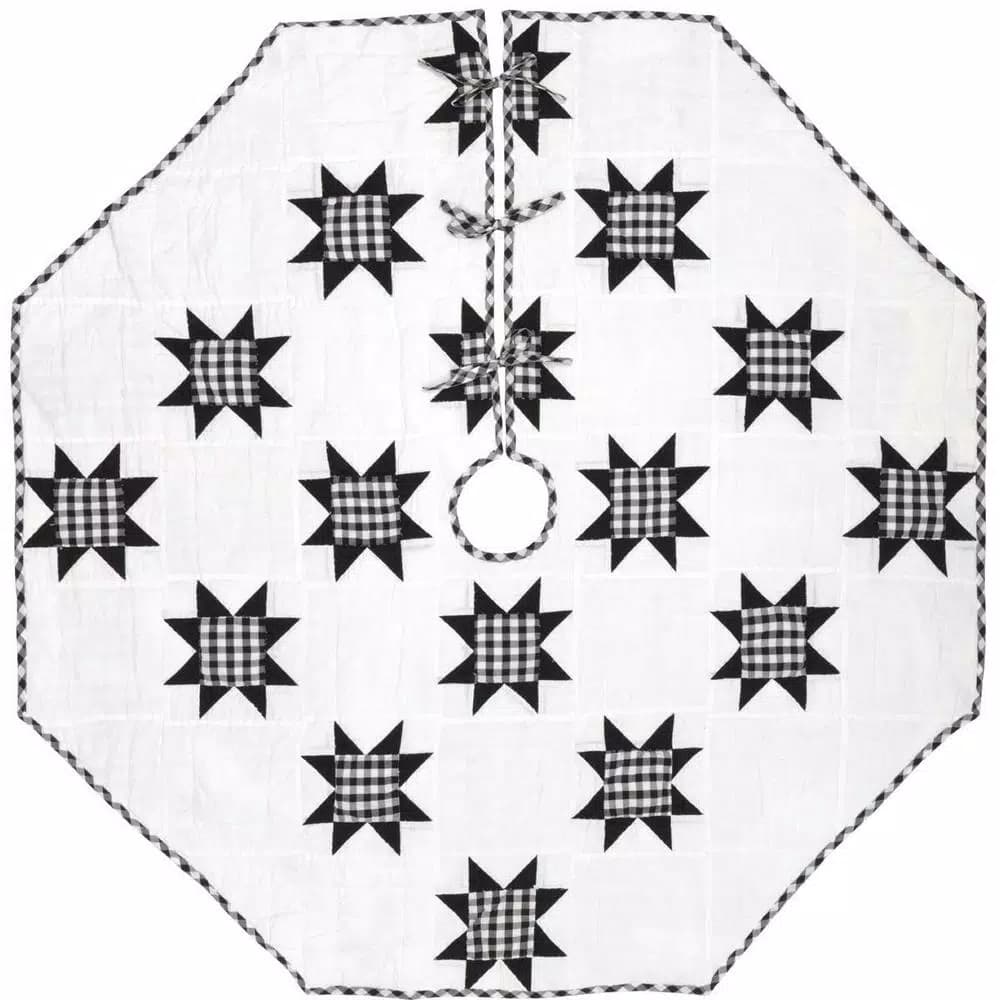 VHC Brands 60 in. Emmie Black and White Patchwork Farmhouse Christmas Tree Skirt