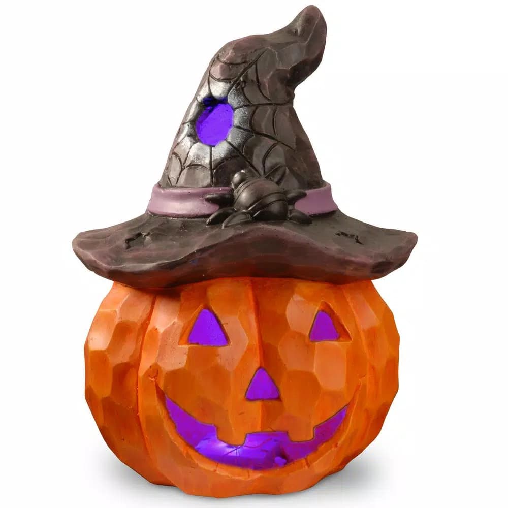 National Tree Company 14 in. Lighted Halloween Jack-O-Lantern with Witch Hat and Color-Changing LED Lights