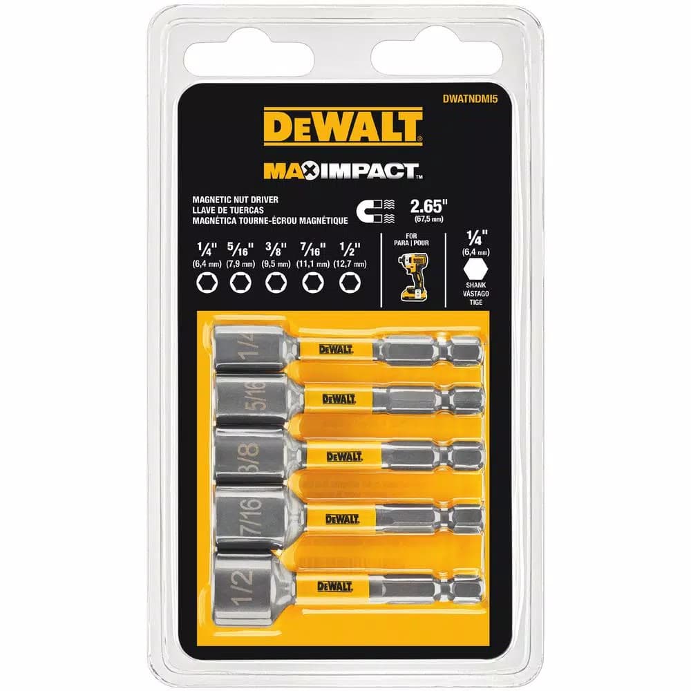DEWALT MAX IMPACT 5-Piece Nut Driver Set, Impact Rated Hex Shank Nut Setters