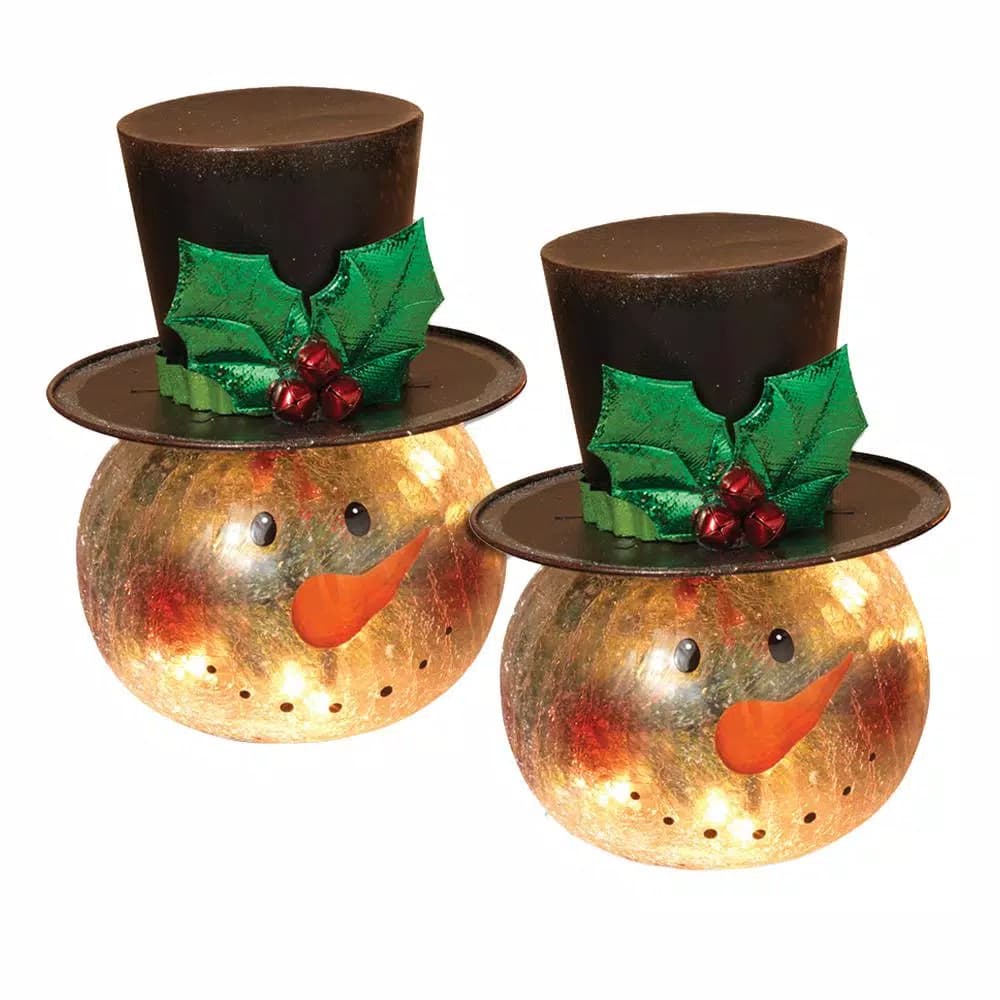 Gerson 8 in. Electric Crackle Glass Snowman Specialty Lights, Set of 2