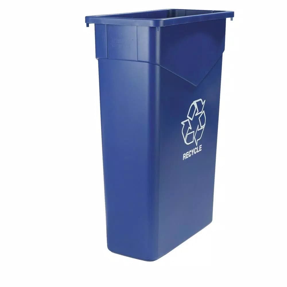Carlisle TrimLine 23 Gallon Blue Imprinted Recycling Waste Container, Slim Profile (4-Pack)