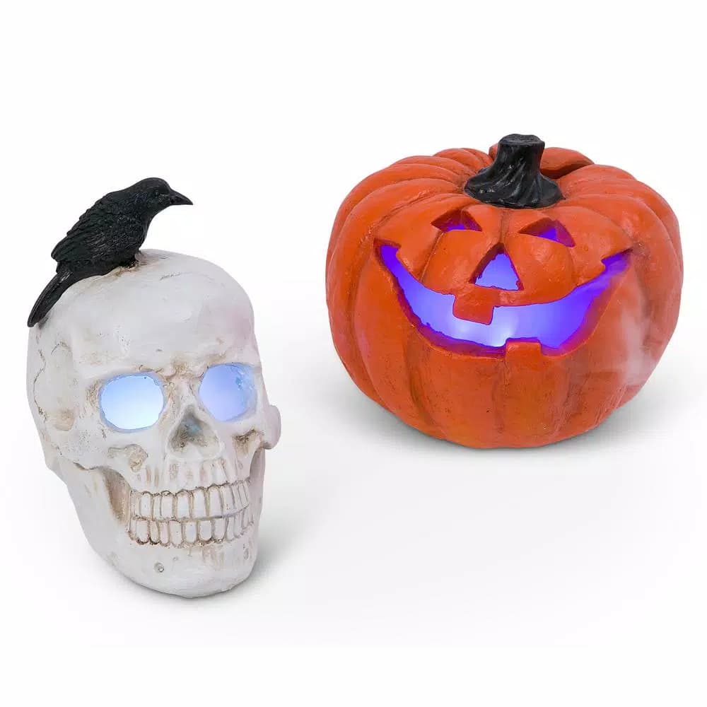 Gerson Electric Smoking Jack-O-Lantern and Skull Set with Color Changing LED Effect (Set of 2)