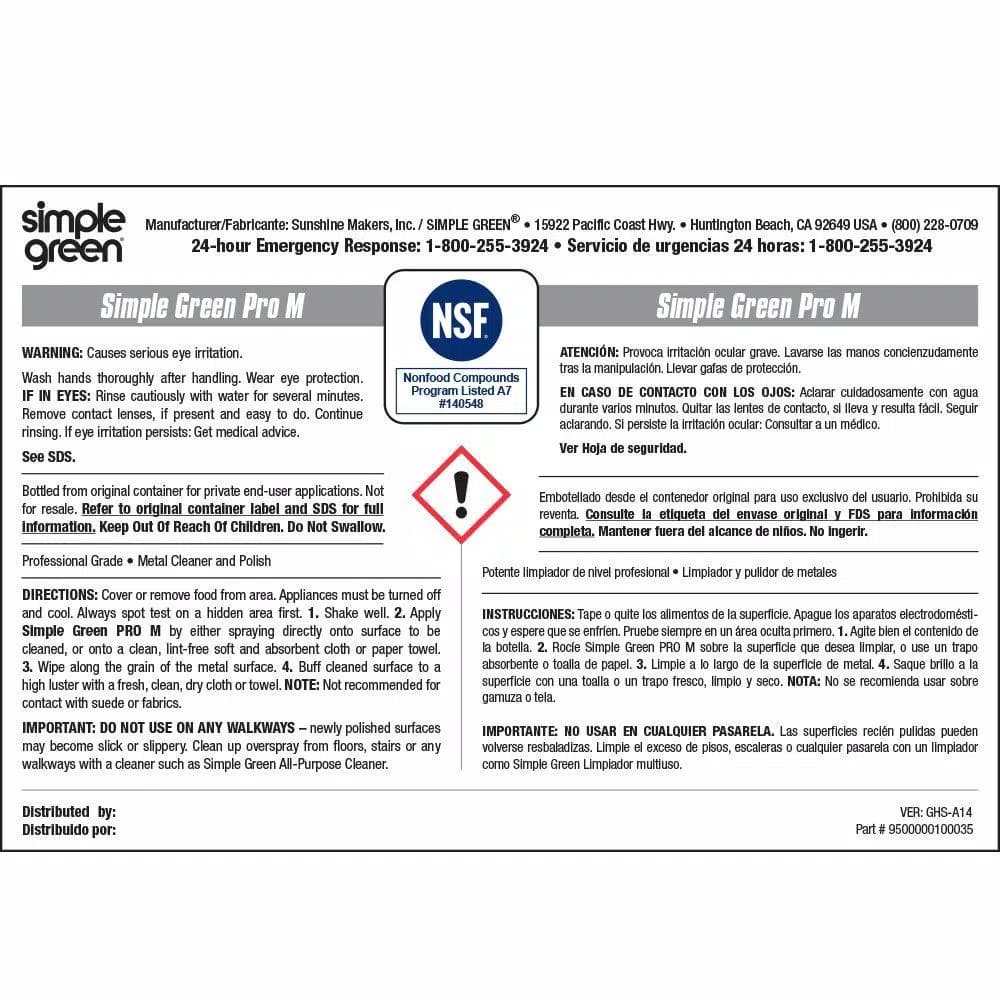 Simple Green Pro M Secondary Labels for Metal Cleaner and Polish (10-Pack)