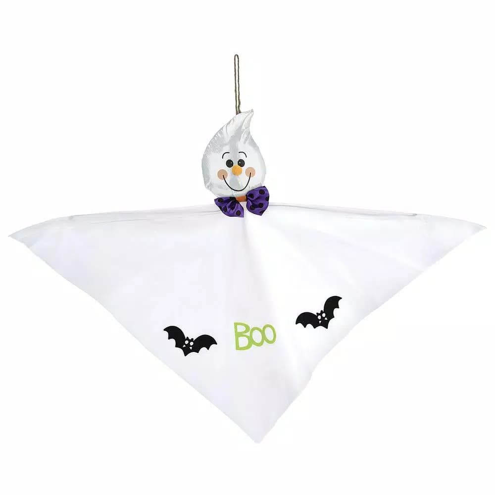 Amscan 24 in. Halloween Small Ghost Hanging Decoration with Purple Polka Dot Bow (4-Pack)
