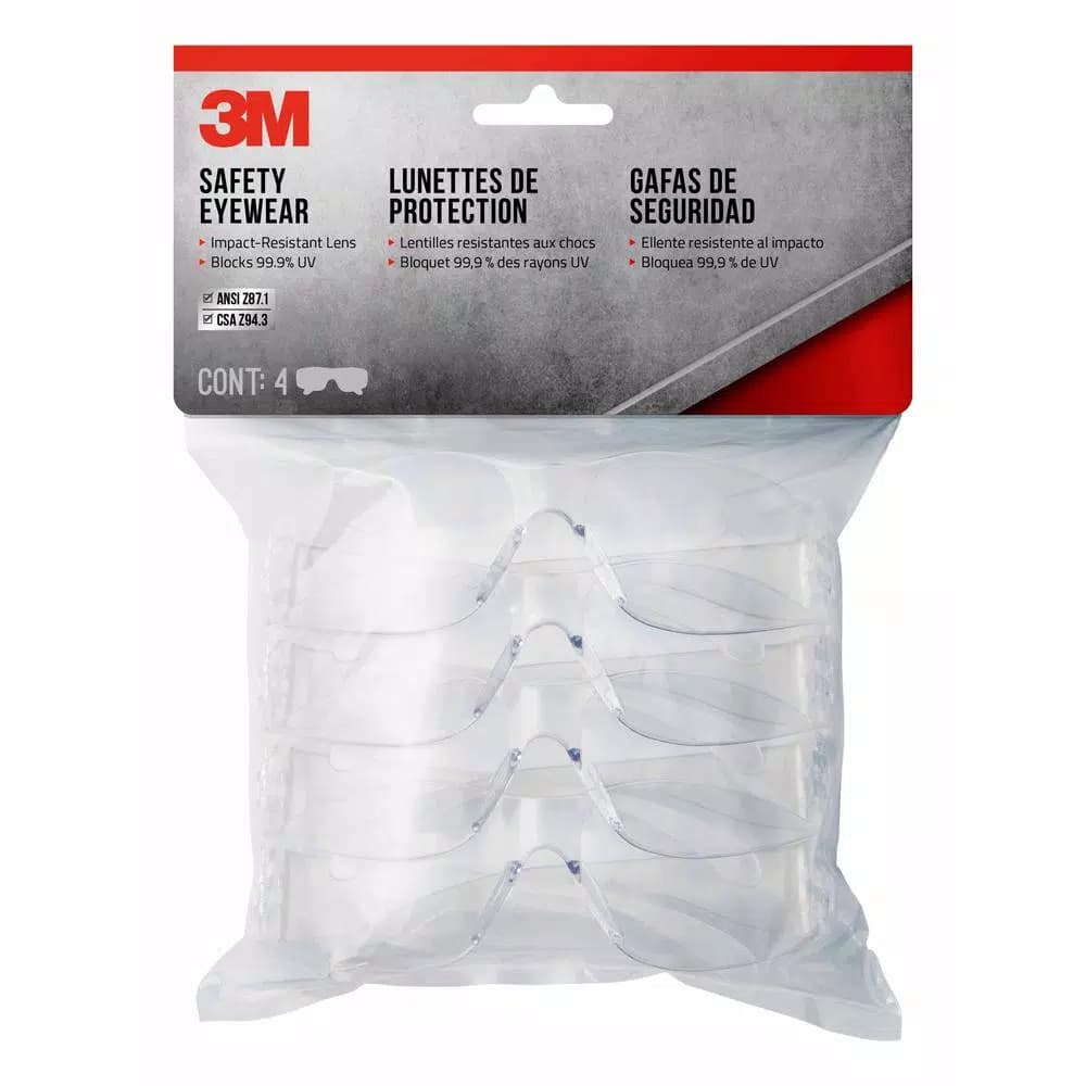 3M Indoor Safety Glasses with Clear Polycarbonate Lenses, 4-Pack