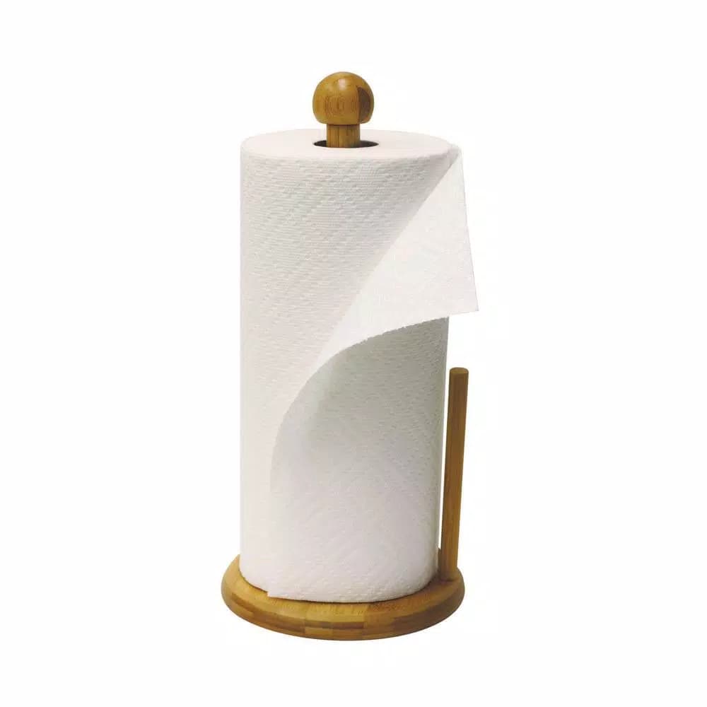Home Basics Bamboo Paper Towel Holder - Natural Honey Finish Vertical Stand