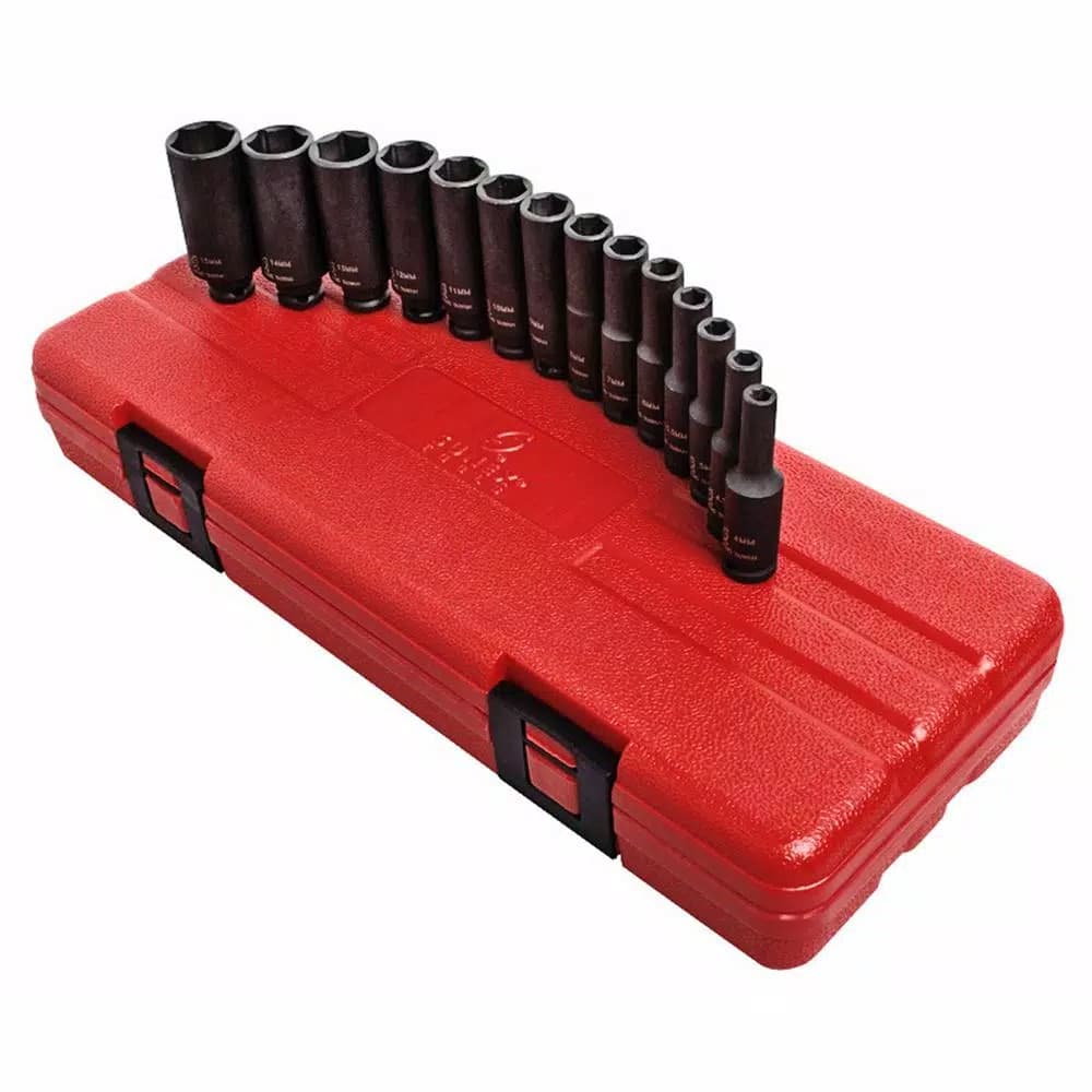 SUNEX TOOLS 14-Piece Metric Deep Impact Socket Set, 1/2 in. Drive, Cr-Mo Alloy Steel