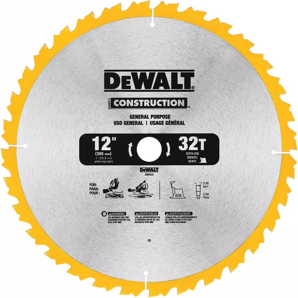 DEWALT 12 in. 32-Teeth Thin Kerf Construction Miter Saw Blade