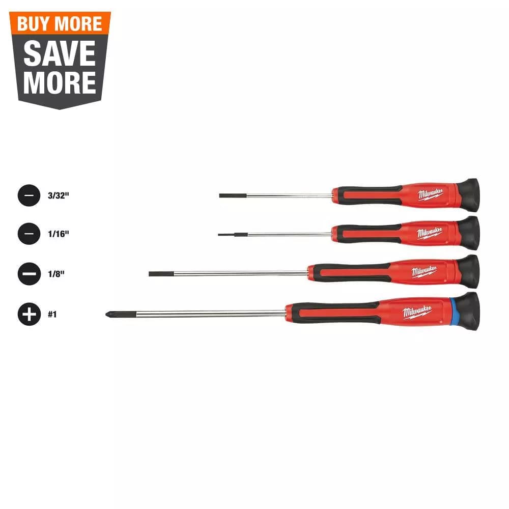 Milwaukee 4-Piece Precision Screwdriver Set with All-Metal Core