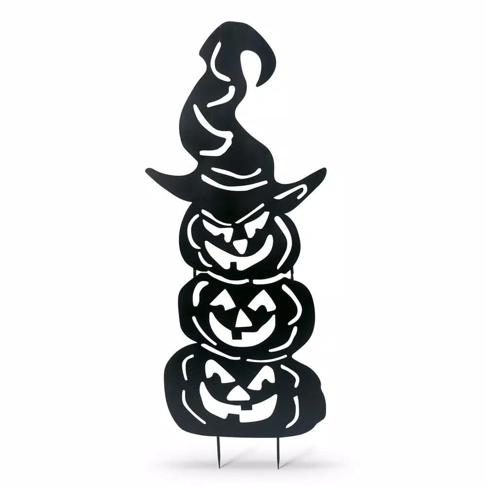 Gerson 52.3 in. Metal Silhouette Stacking Pumpkins Jack-O-Lantern Yard Decoration