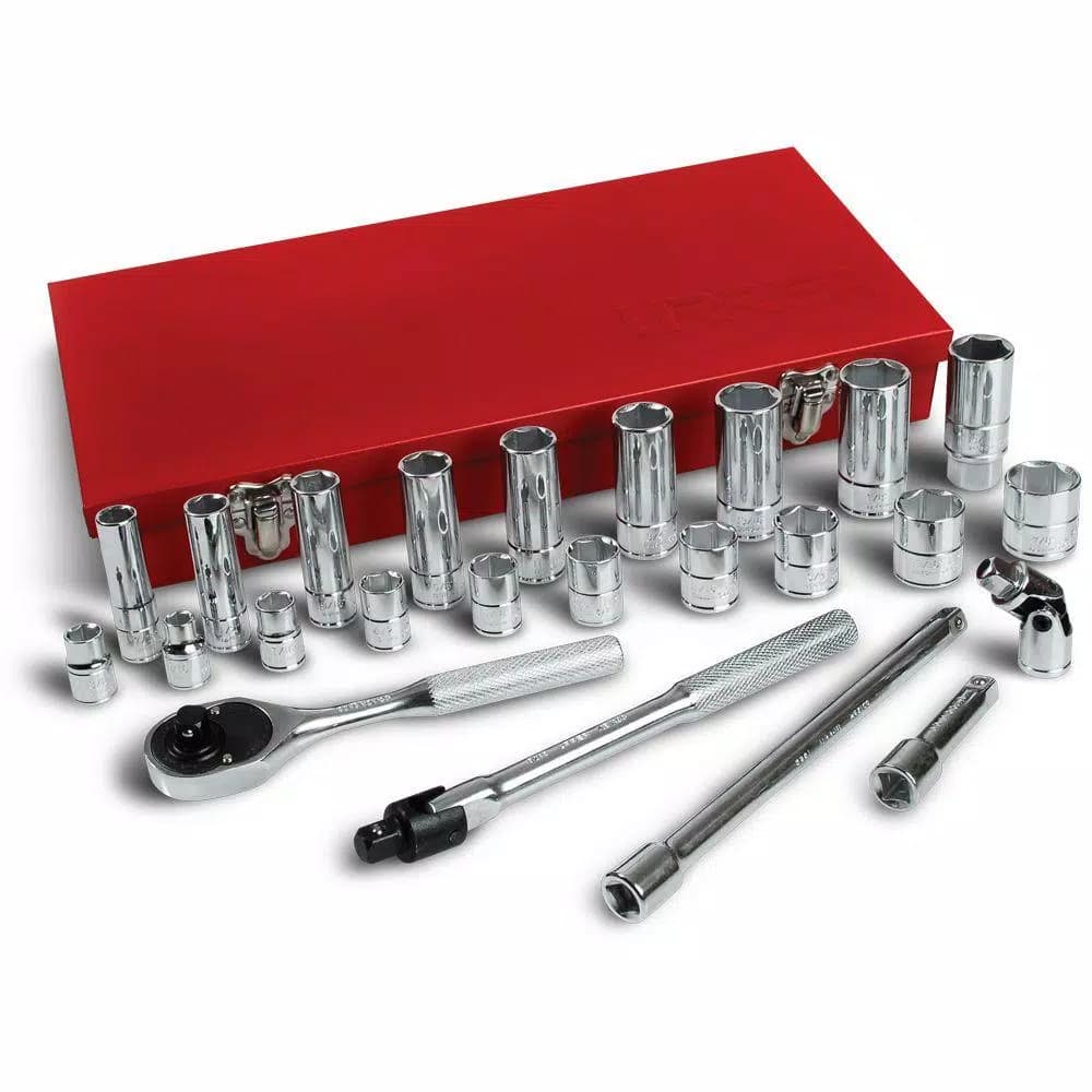 URREA 24-Piece 3/8 in. Drive 6-Point Standard & Deep Socket Set with Accessories