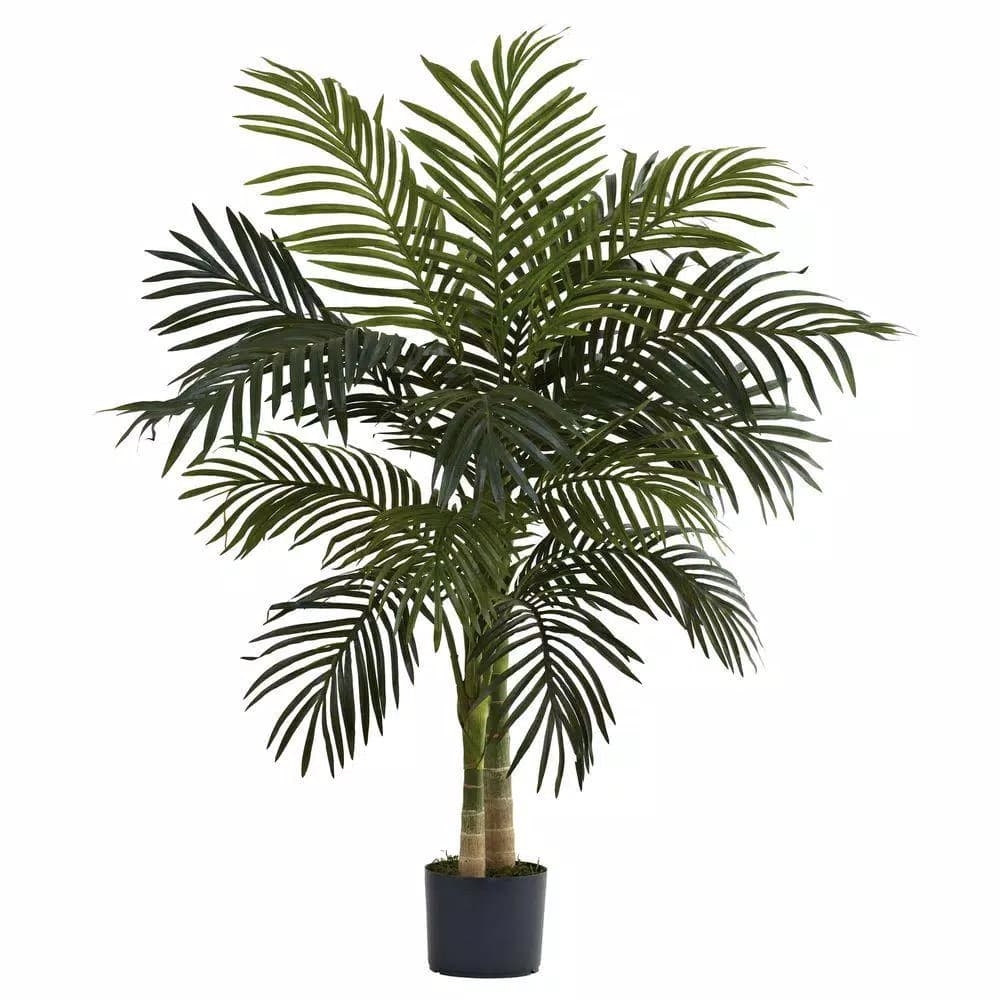 Nearly Natural 4 ft. Artificial Golden Cane Palm Tree - Indoor Silk Palm with 2 Trunks