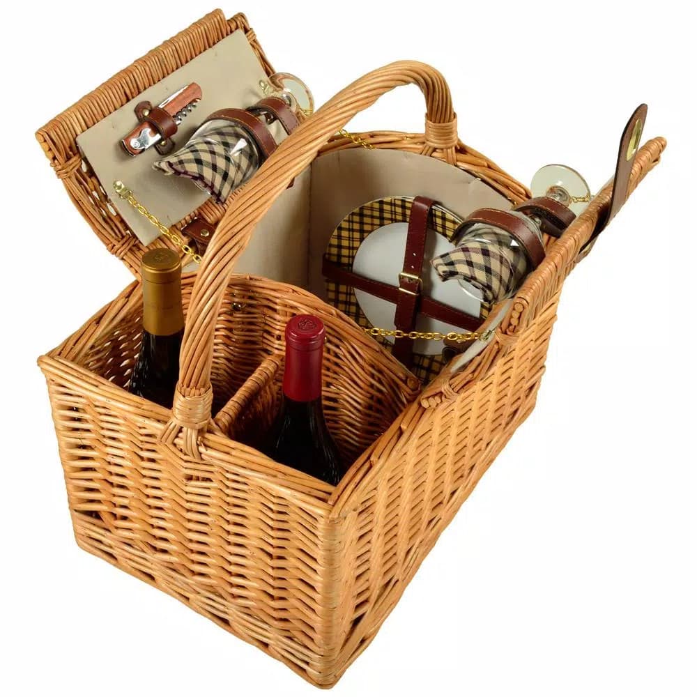 Unbranded Vineyard Willow Picnic Basket Set for 2 with London Plaid Lining and Premium Service
