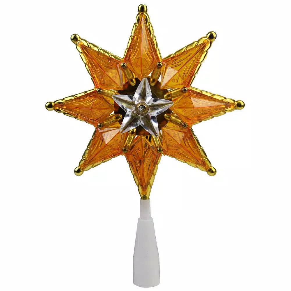 Northlight 8 in. Gold Mosaic 8-Point Star Christmas Tree Topper with Clear Lights