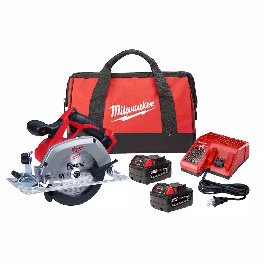 Milwaukee M18 6-1/2 in. Cordless Circular Saw Kit with Two 3.0 Ah Batteries, Charger, and Tool Bag