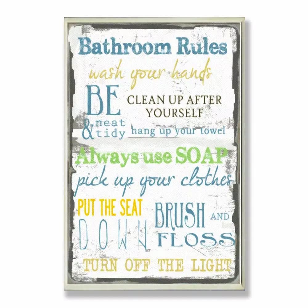 Stupell Industries Bathroom Rules Typography Wood Wall Art, 12.5 in. x 18.5 in.