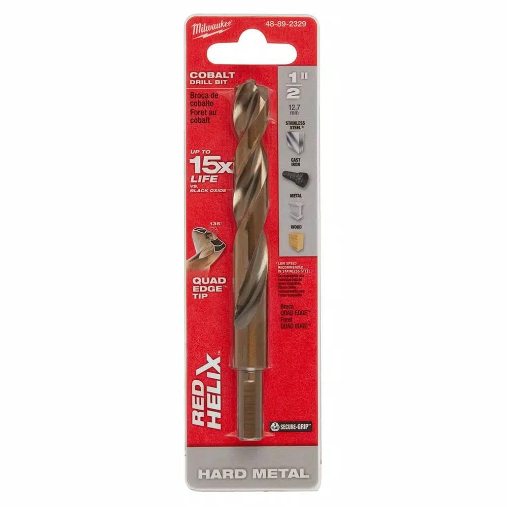Milwaukee 1/2 in. Cobalt Red Helix Twist Drill Bit, 3/8 in. Shank