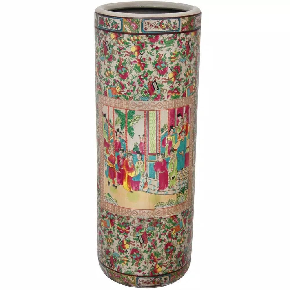 Oriental Furniture 23.5 in. Rose Medallion Porcelain Decorative Floor Vase