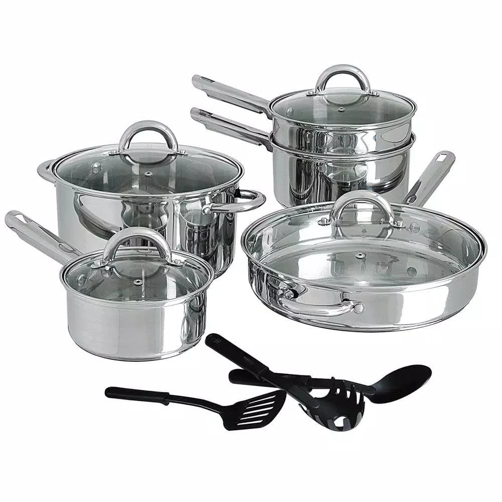 Gibson Home Cuisine Select Abruzzo 12-Piece Stainless Steel Nonstick Cookware Set with Utensils