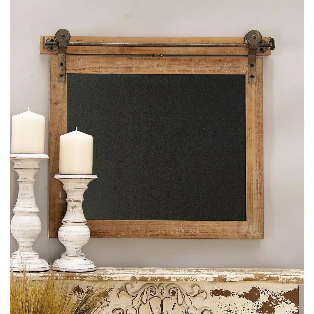 LITTON LANE Rectangular Wooden Chalkboard Memo Board with Rustic Iron Rail