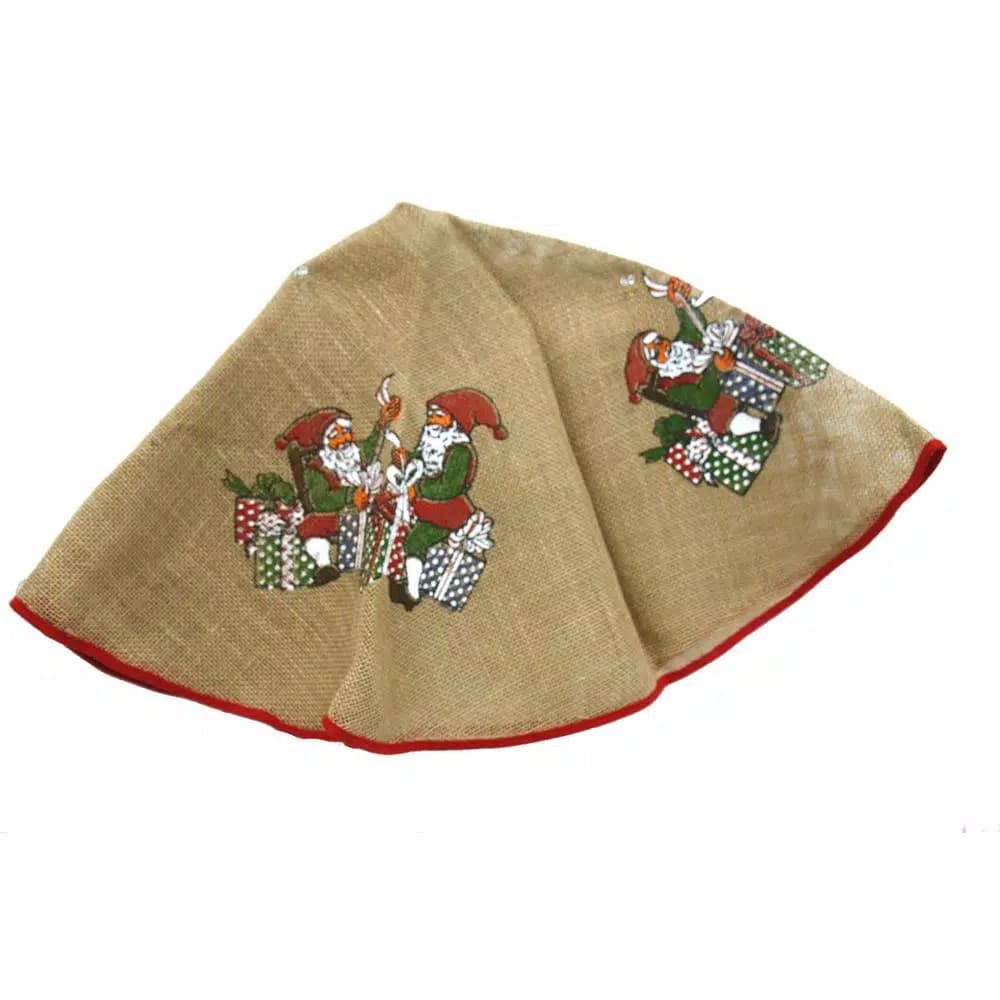 Santaland 39.25 in. Jute Tree Skirt with Santa Print Design