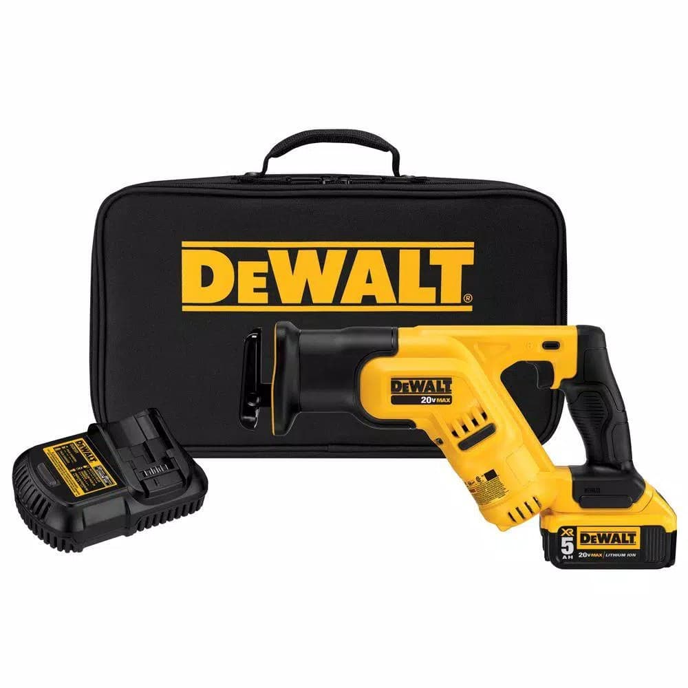 DEWALT 20V MAX Cordless Compact Reciprocating Saw Kit with 5Ah Battery, Charger, and Bag