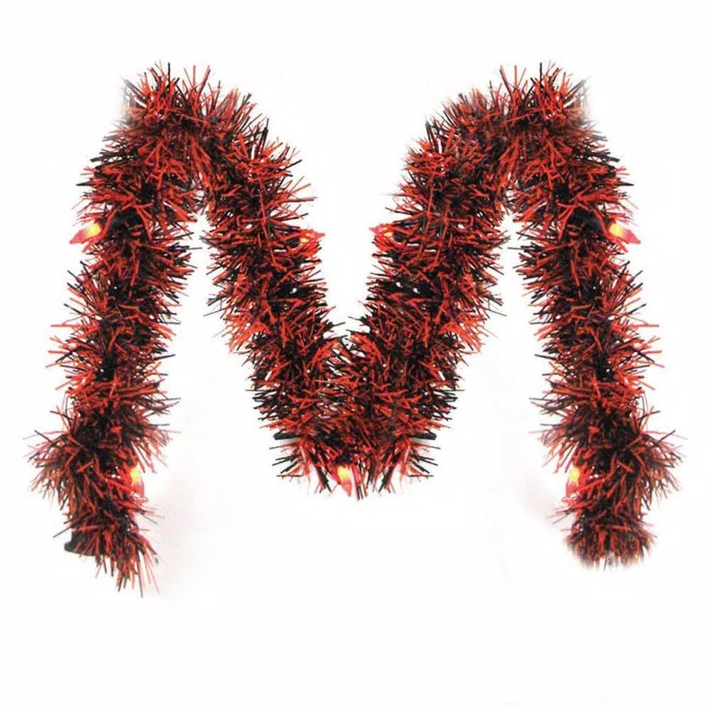 Brite Star 10 ft. Pre-Lit LED Orange and Black Tinsel Halloween Garland