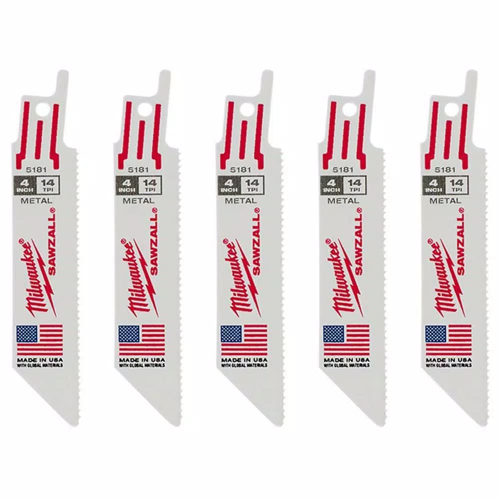 Milwaukee 4 in. 14 TPI Metal Cutting Reciprocating Saw Blades, 5-Pack