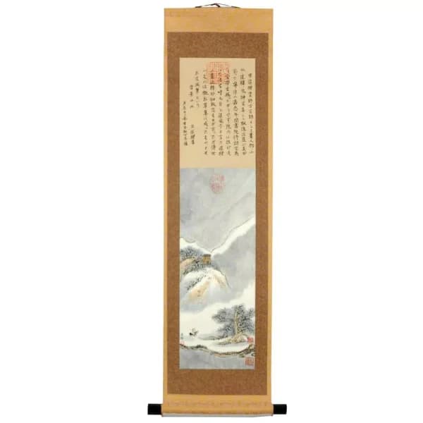 Oriental Furniture 35 in. x 12 in. Hand-Painted Chinese Landscape Silk Scroll Wall Art Tapestry