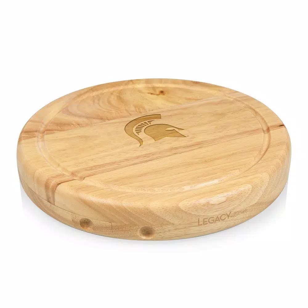 TOSCANA Michigan State Spartans Circo Rubberwood Cheese Board Set with 4 Stainless Steel Tools