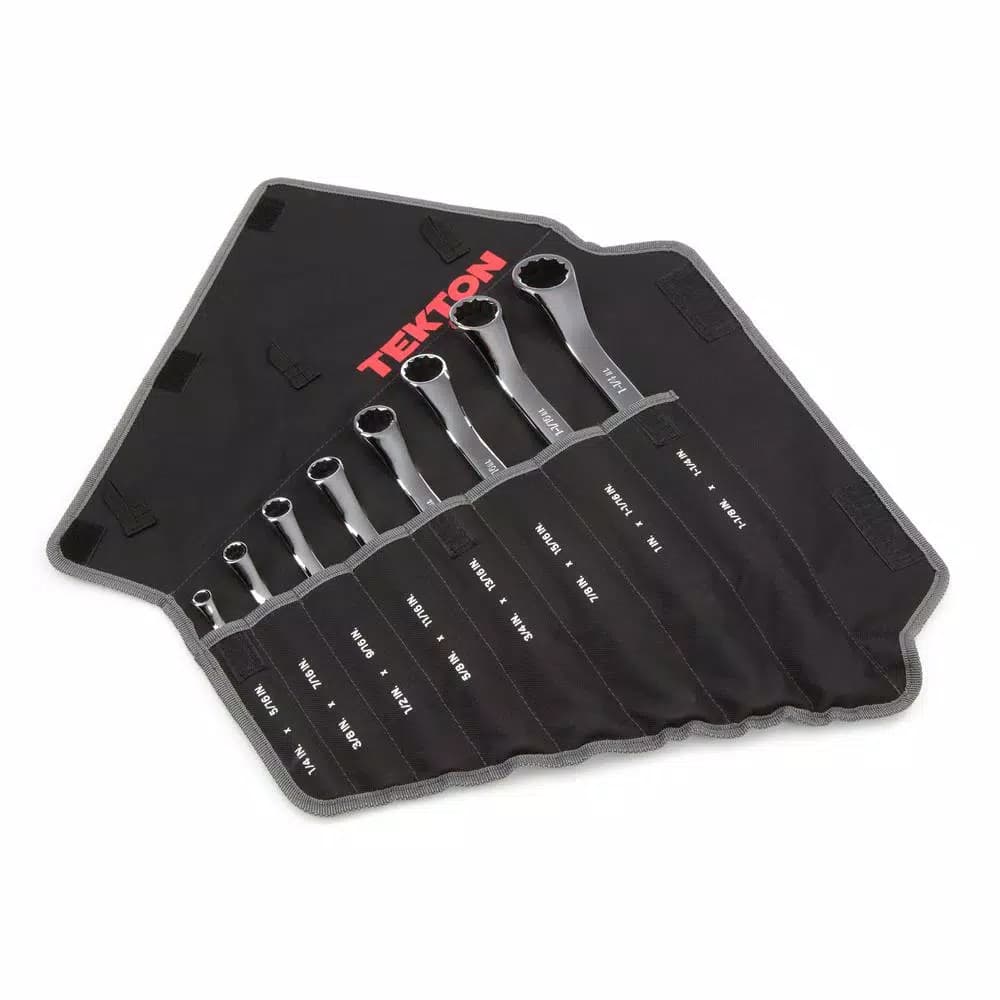 TEKTON 8-Piece 45° Offset Box End Wrench Set, 1/4 in. to 1-1/4 in., with Roll-Up Pouch