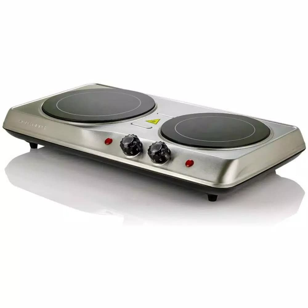 Ovente 1700W Double Electric Hot Plate, Infrared Glass Cooktop with 2 Burners, Silver